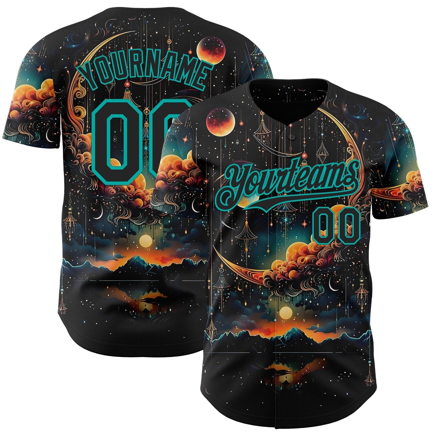 Custom Black-Aqua Galaxy Star Nebula Authentic Baseball Jersey baseball jersey product view 1