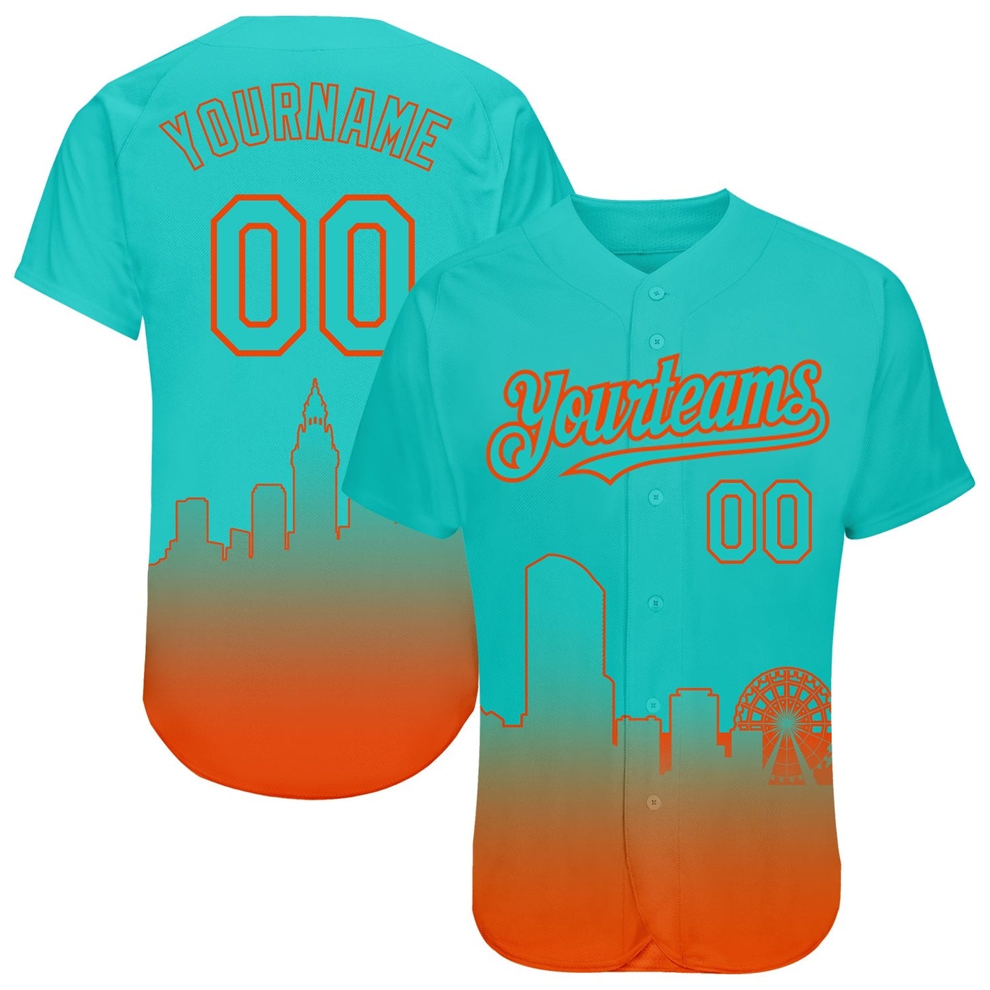 Custom Aqua Orange 3D Miami City Edition Fade Fashion Authentic Baseball Jersey baseball jersey product view 1
