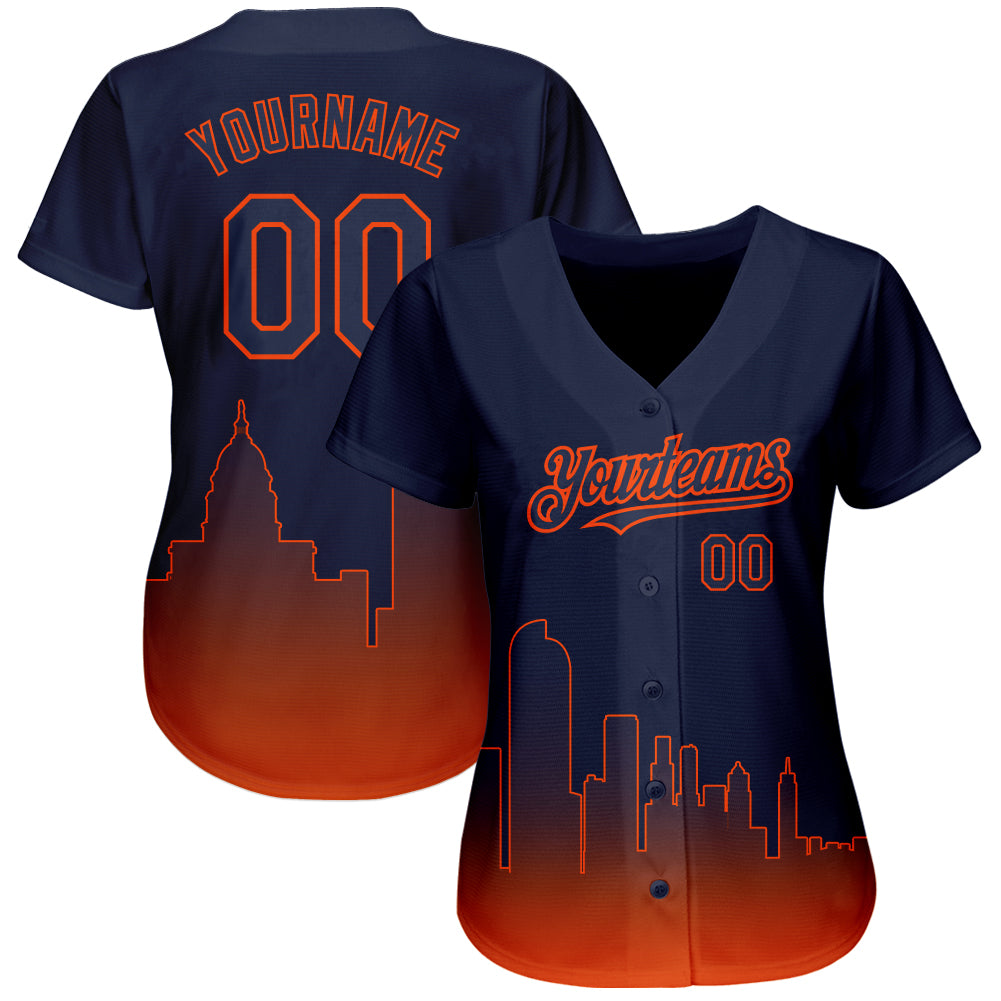 Custom Navy Orange 3D Denver City Edition Fade Fashion Authentic Baseball Jersey baseball jersey product view 2