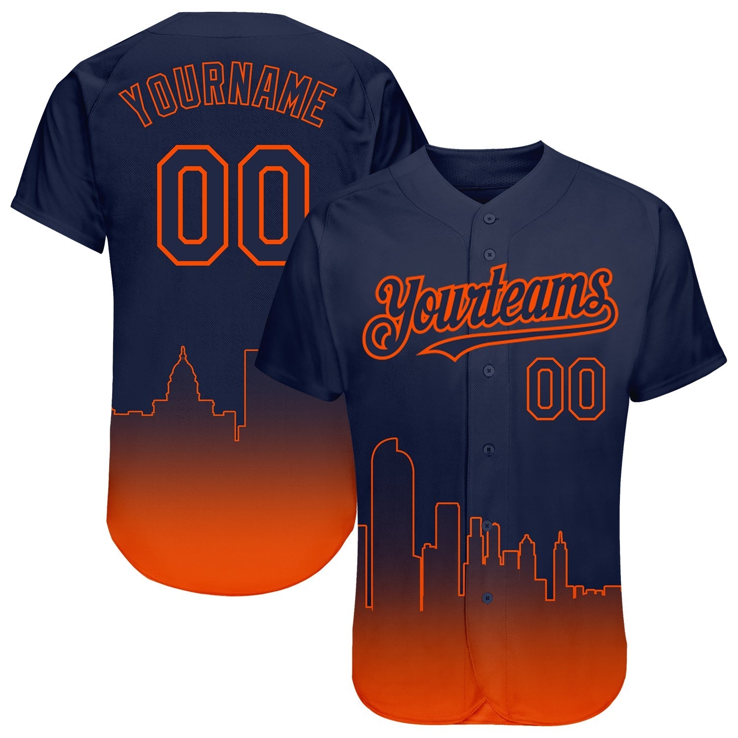 Custom Navy Orange 3D Denver City Edition Fade Fashion Authentic Baseball Jersey baseball jersey product view 1
