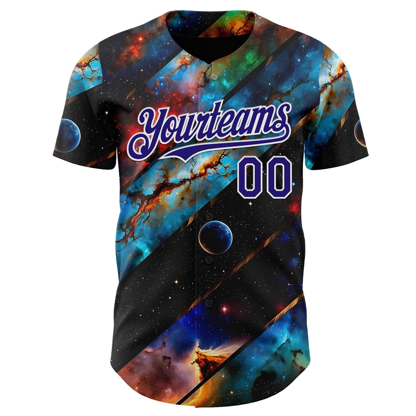 Custom Black Dark Purple-White Galaxy Star Nebula Authentic Baseball Jersey baseball jersey product view 2