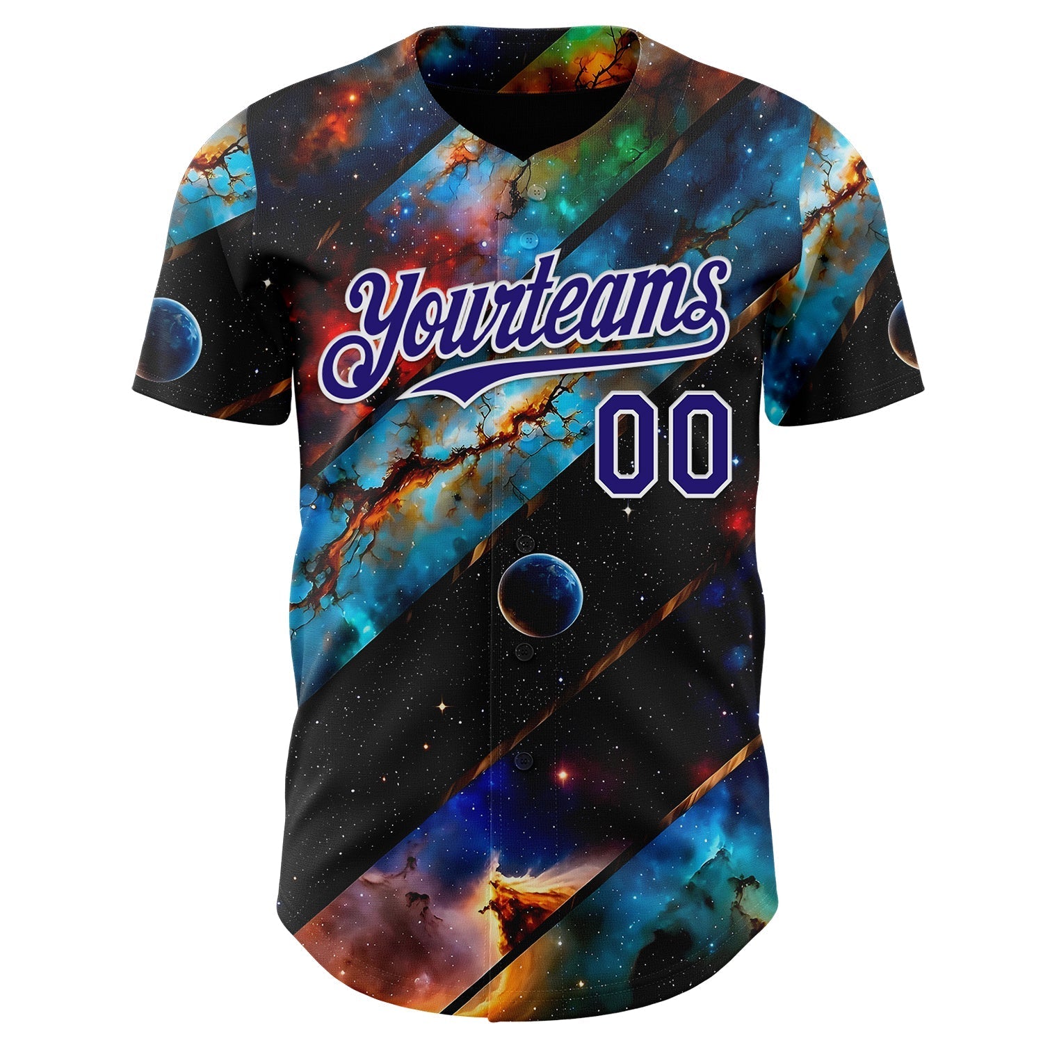 Custom Black Dark Purple-White Galaxy Star Nebula Authentic Baseball Jersey baseball jersey product view 2