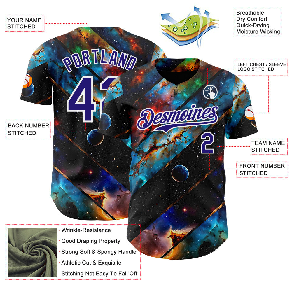 Custom Black Dark Purple-White Galaxy Star Nebula Authentic Baseball Jersey baseball jersey product view 3