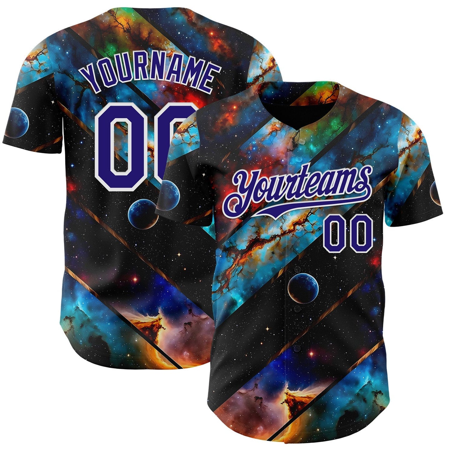 Custom Black Dark Purple-White Galaxy Star Nebula Authentic Baseball Jersey baseball jersey product view 1