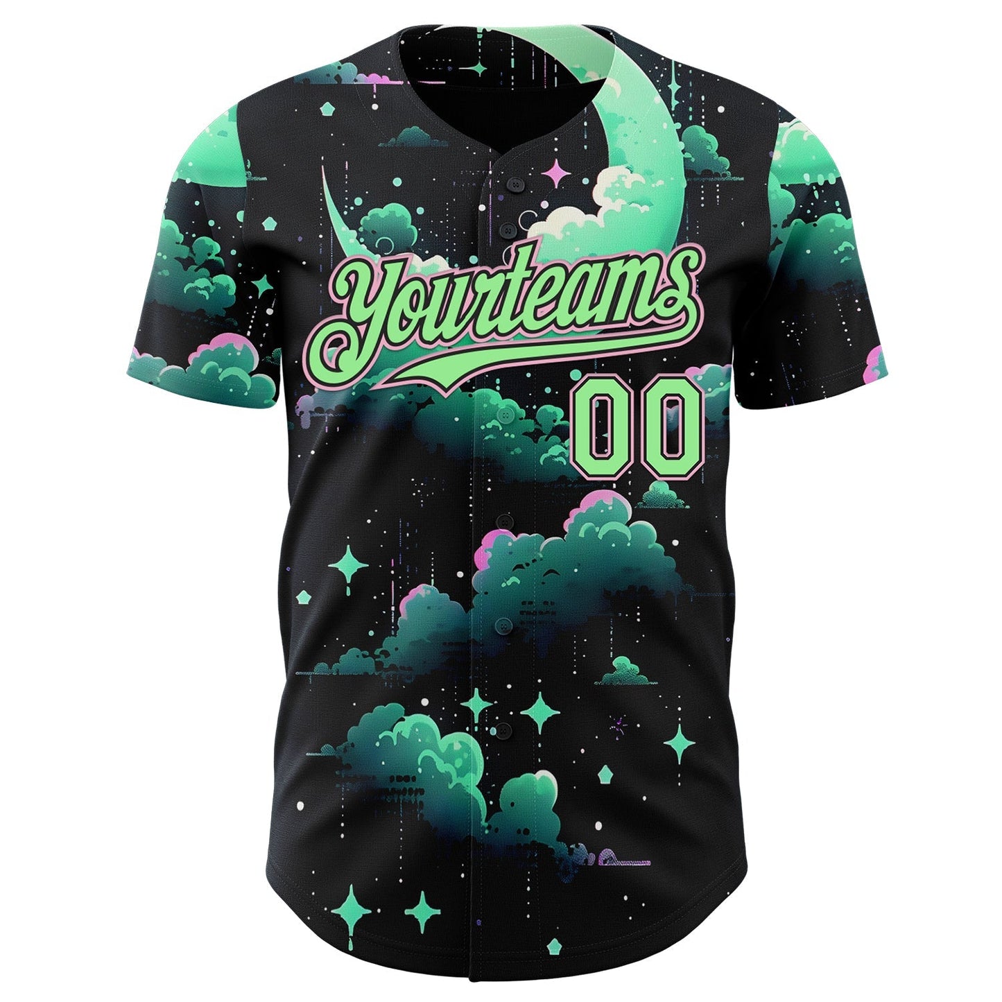 Custom Black Pea Green-Light Pink Galaxy Star Nebula Authentic Baseball Jersey baseball jersey product view 2