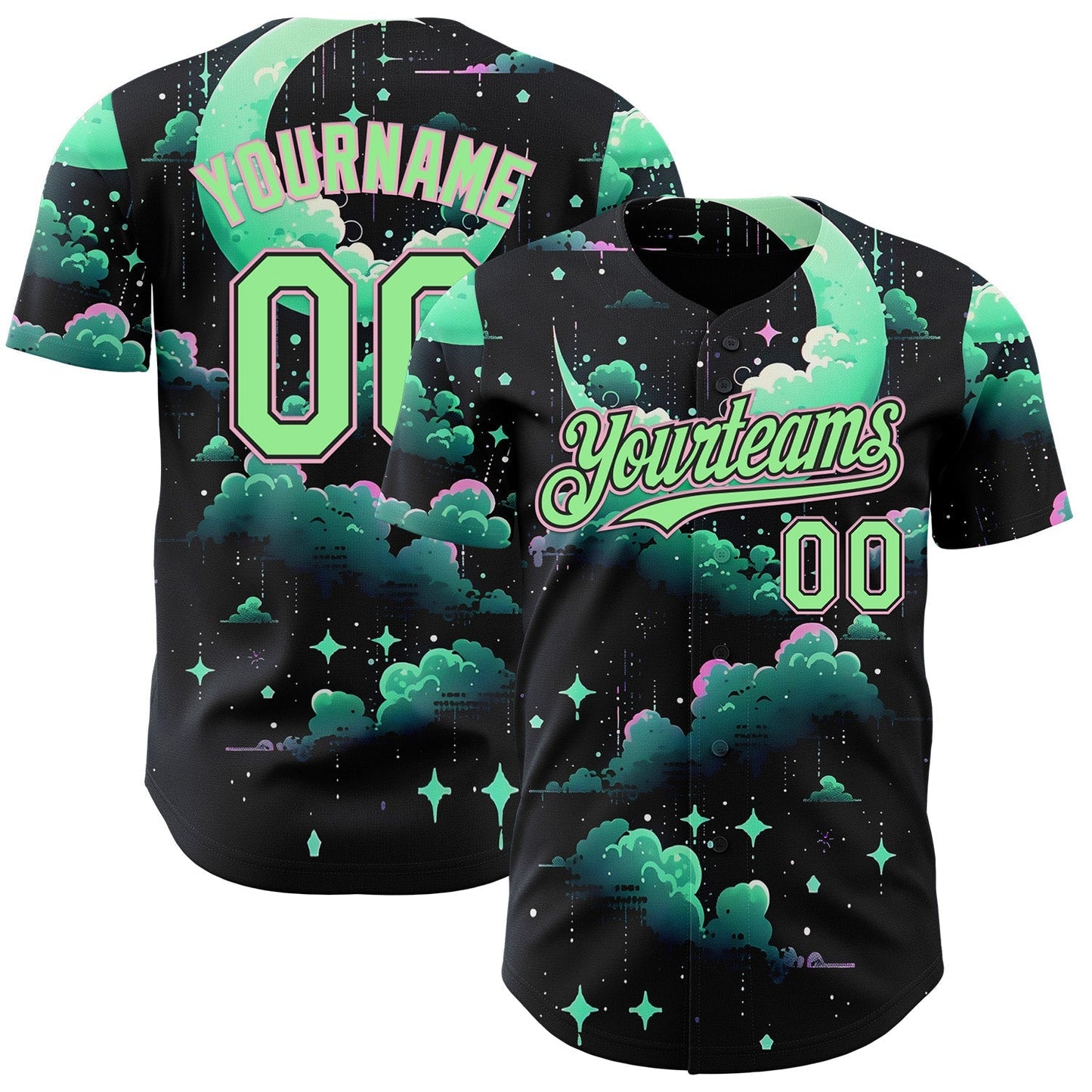 Custom Black Pea Green-Light Pink Galaxy Star Nebula Authentic Baseball Jersey baseball jersey product view 1