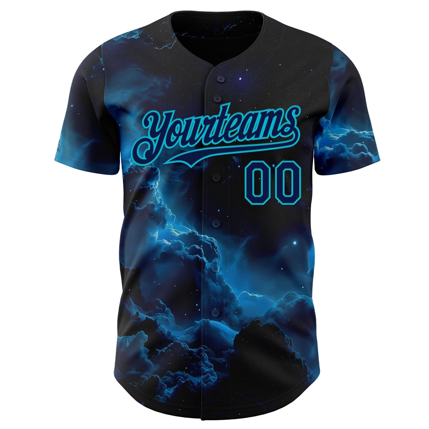 Custom Black Navy-Lakes Blue Galaxy Star Nebula Authentic Baseball Jersey baseball jersey product view 2