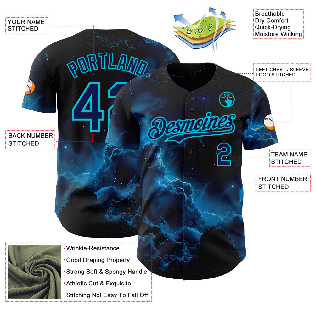 Custom Black Navy-Lakes Blue Galaxy Star Nebula Authentic Baseball Jersey baseball jersey product view 3