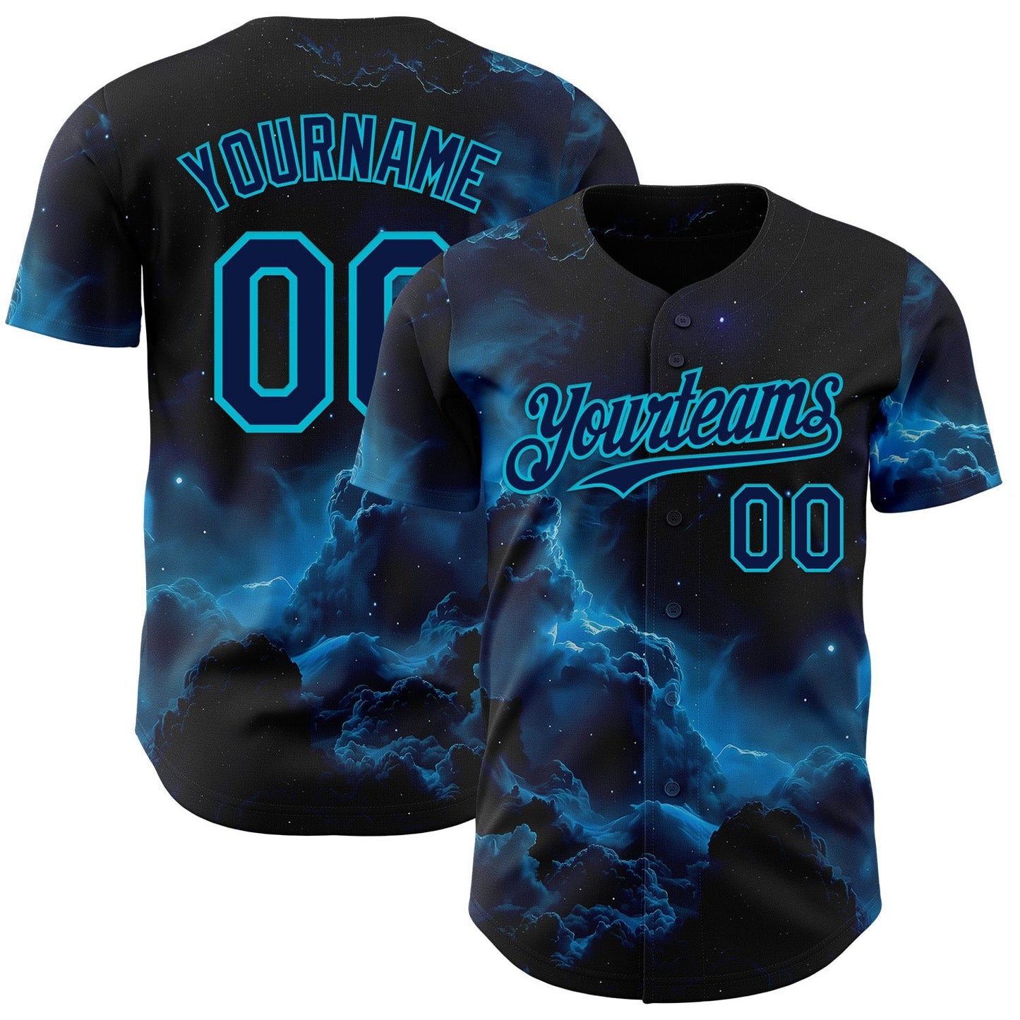 Custom Black Navy-Lakes Blue Galaxy Star Nebula Authentic Baseball Jersey baseball jersey product view 1