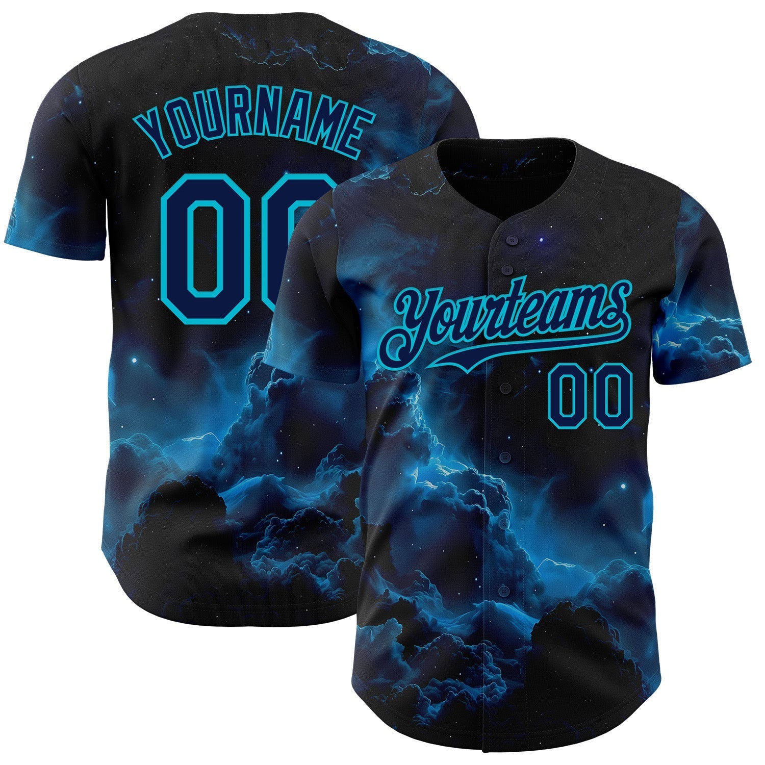 Custom Black Navy-Lakes Blue Galaxy Star Nebula Authentic Baseball Jersey baseball jersey product view 1