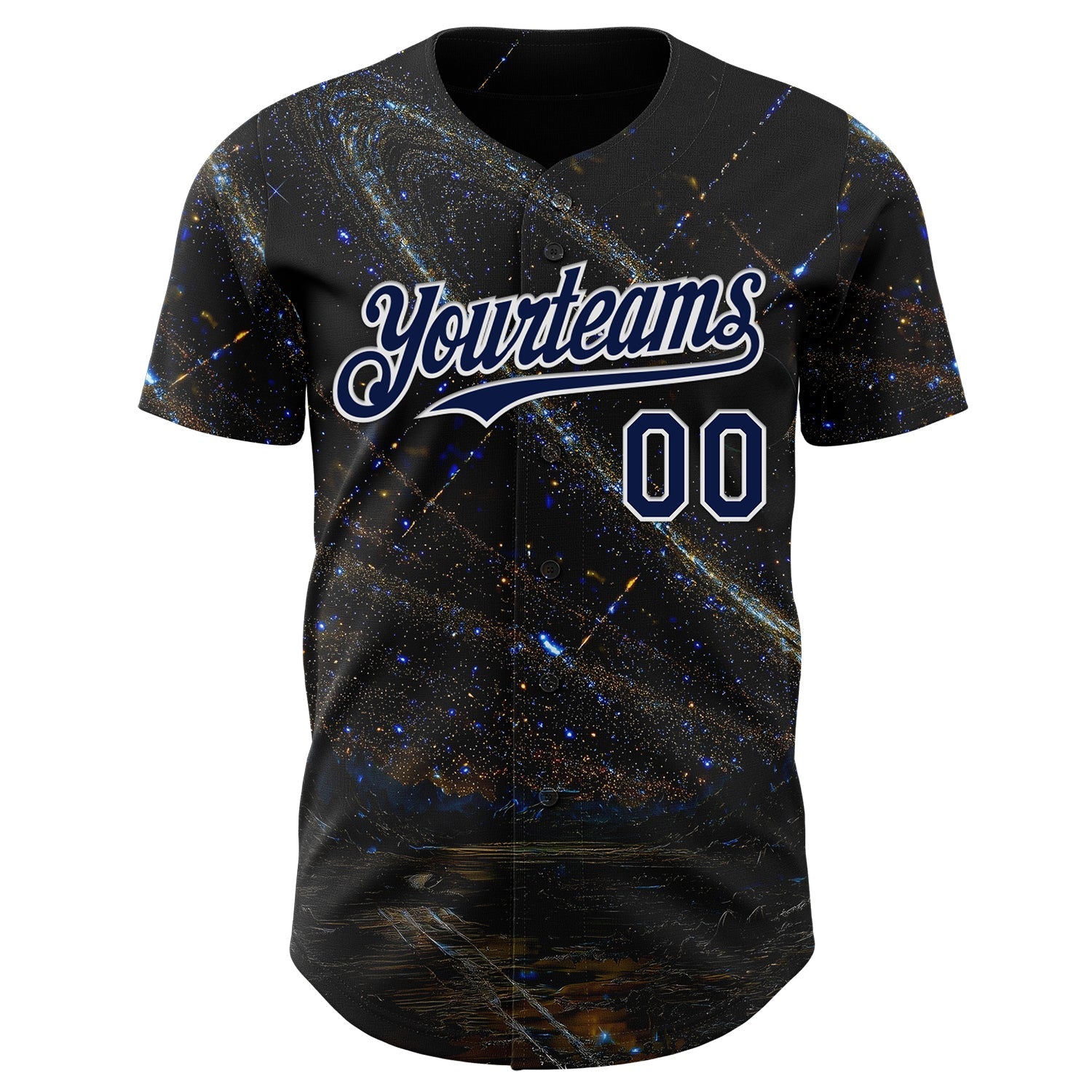 Custom Black Navy-White Galaxy Star Authentic Baseball Jersey baseball jersey product view 2
