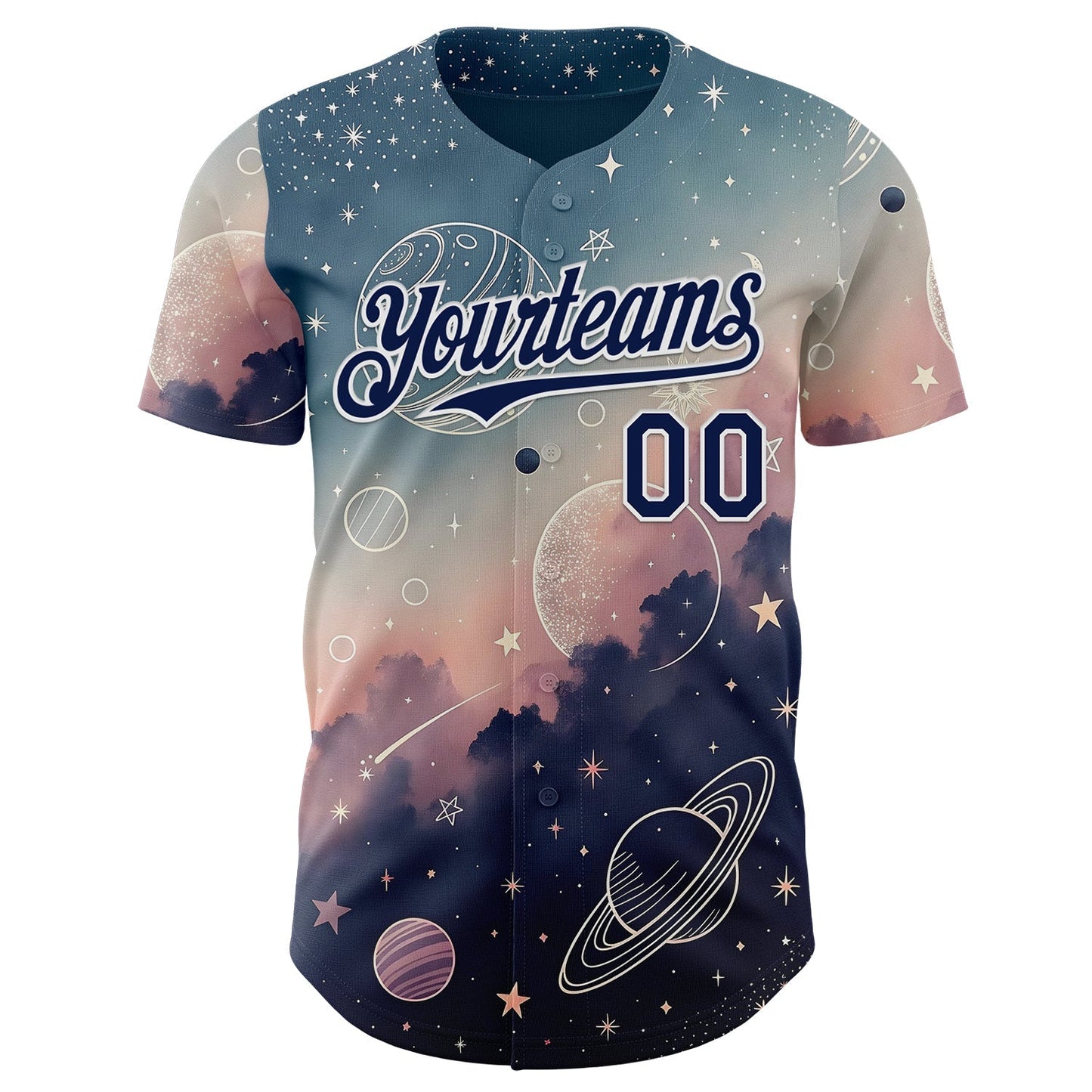 Custom Blue Navy Light Pink-White Galaxy Star Nebula Authentic Baseball Jersey baseball jersey product view 2