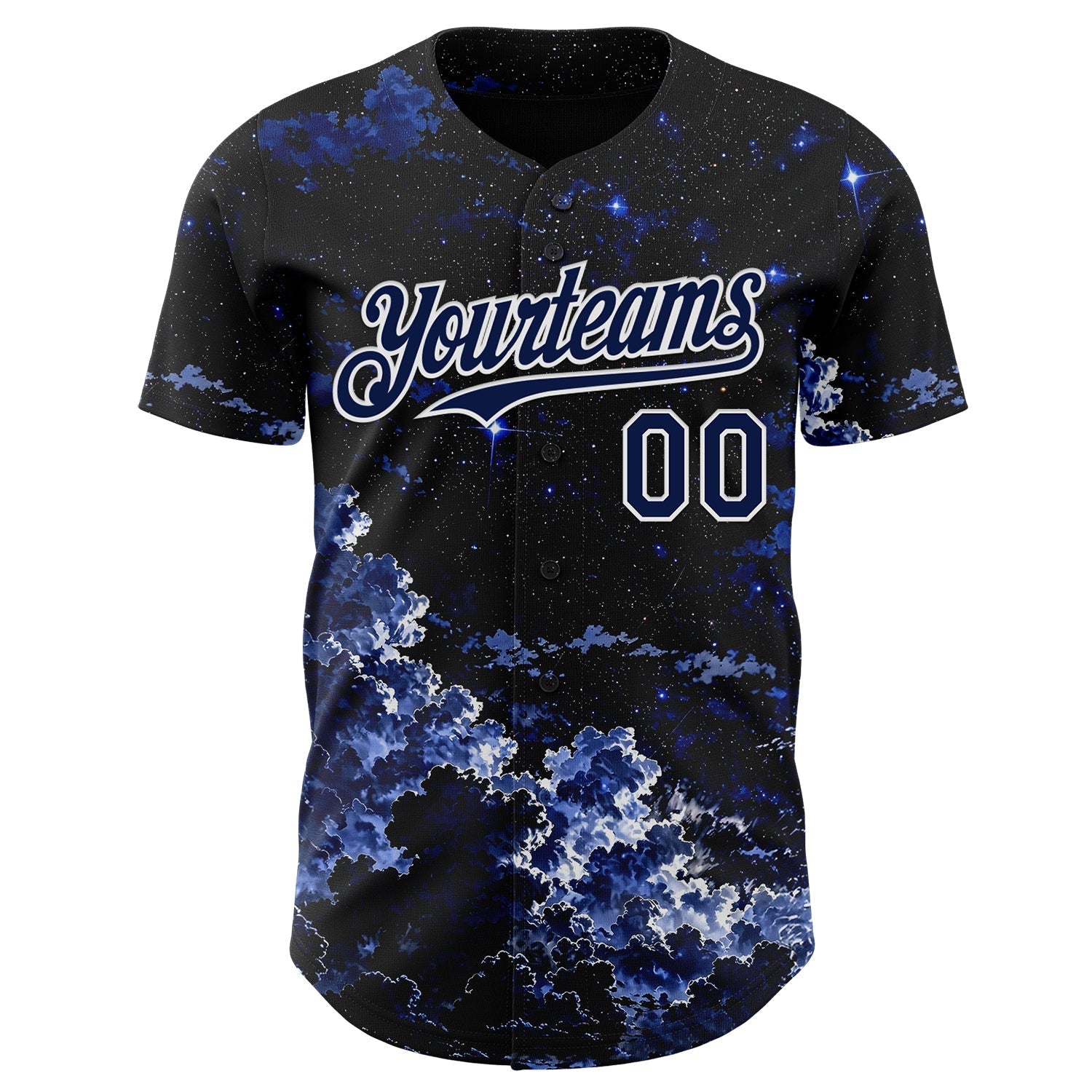 Custom Black Navy-White Galaxy Star Nebula Authentic Baseball Jersey baseball jersey product view 2