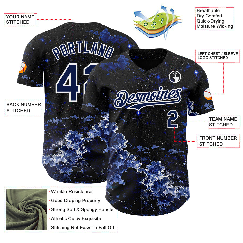 Custom Black Navy-White Galaxy Star Nebula Authentic Baseball Jersey baseball jersey product view 3
