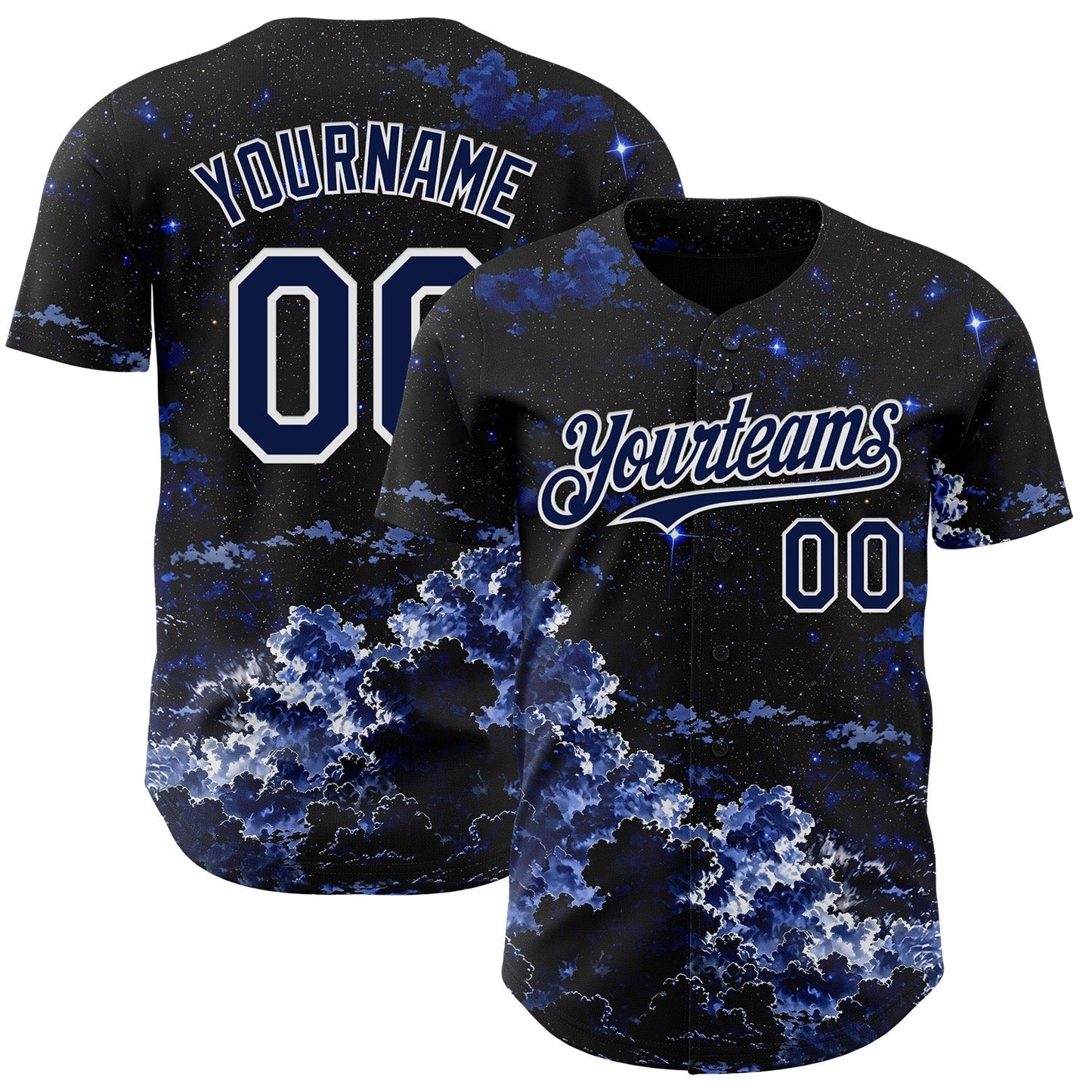 Custom Black Navy-White Galaxy Star Nebula Authentic Baseball Jersey baseball jersey product view 1