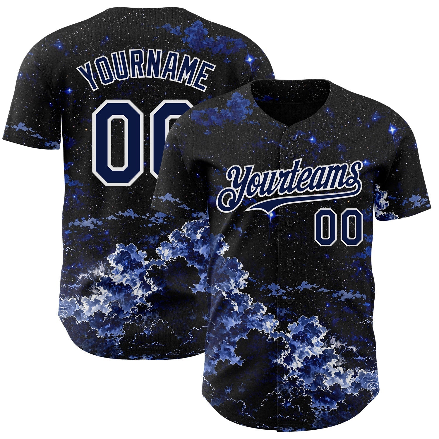 Custom Black Navy-White Galaxy Star Nebula Authentic Baseball Jersey baseball jersey product view 1