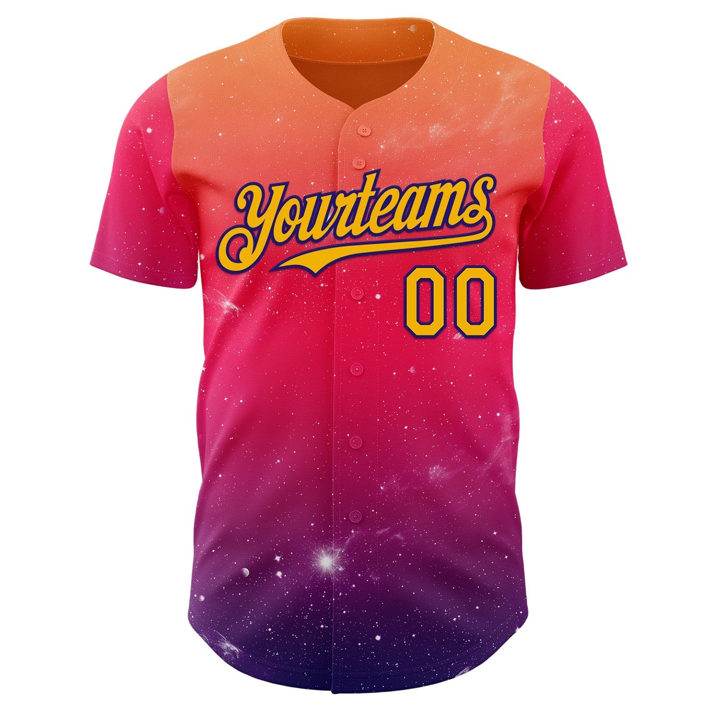 Custom Orange Gold Red-Dark Purple Galaxy Star Gradient Authentic Baseball Jersey baseball jersey product view 2