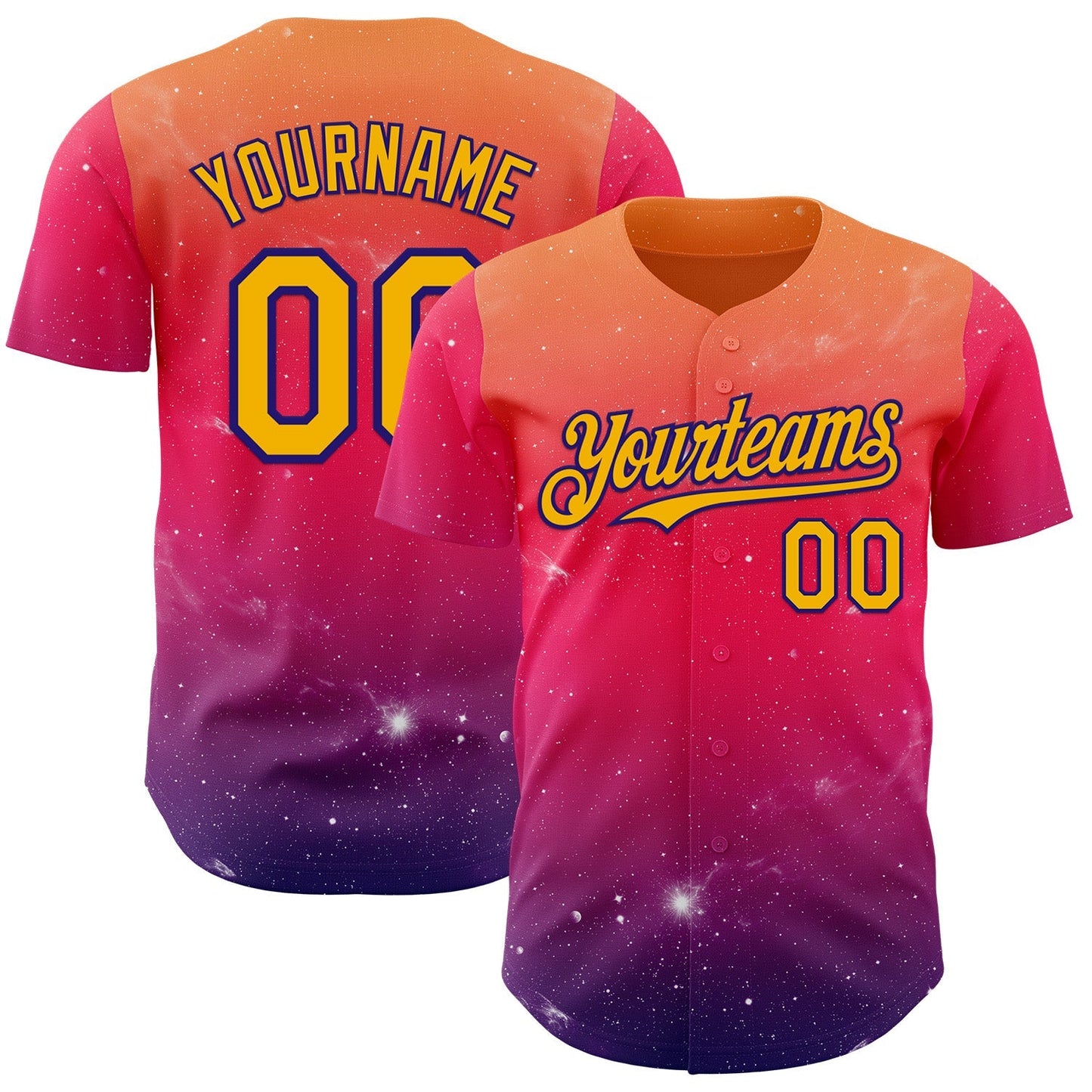Custom Orange Gold Red-Dark Purple Galaxy Star Gradient Authentic Baseball Jersey baseball jersey product view 1