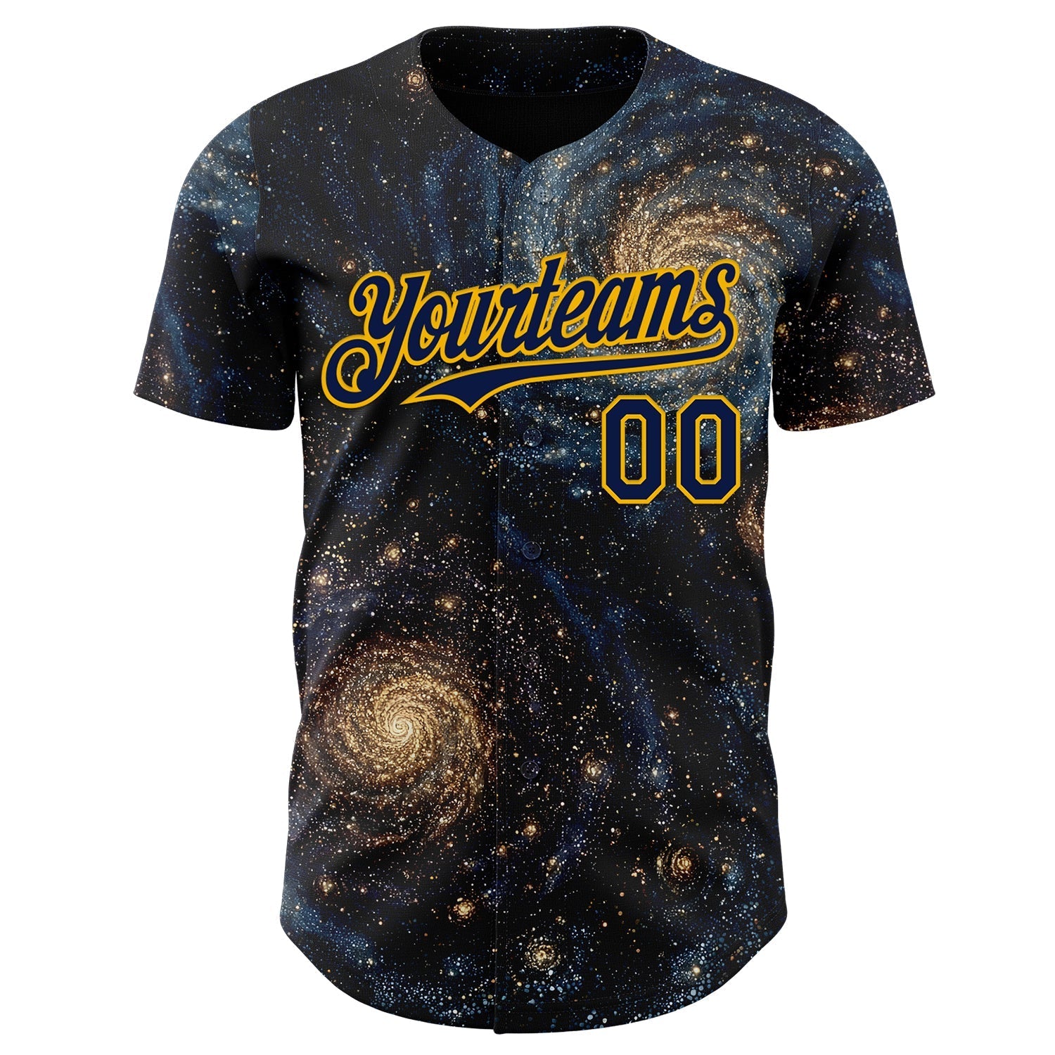 Custom Black Navy-Gold Galaxy Star Authentic Baseball Jersey baseball jersey product view 2