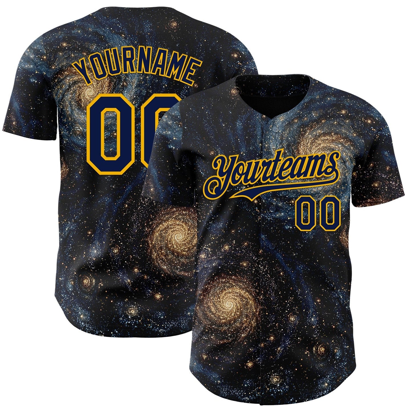 Custom Black Navy-Gold Galaxy Star Authentic Baseball Jersey baseball jersey product view 1