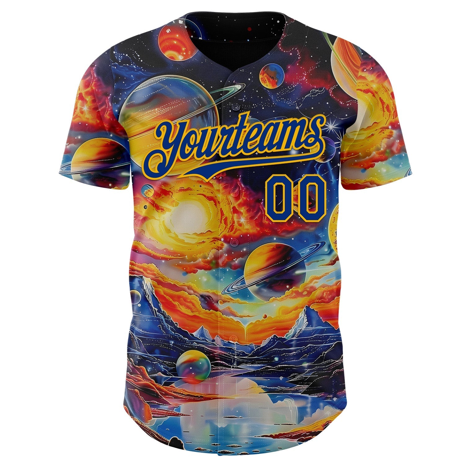Custom Black Royal-Gold Galaxy Star Nebula Authentic Baseball Jersey baseball jersey product view 2