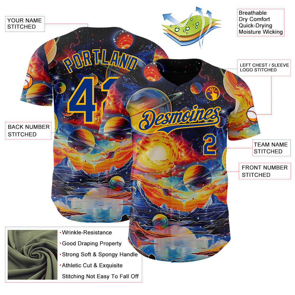 Custom Black Royal-Gold Galaxy Star Nebula Authentic Baseball Jersey baseball jersey product view 3