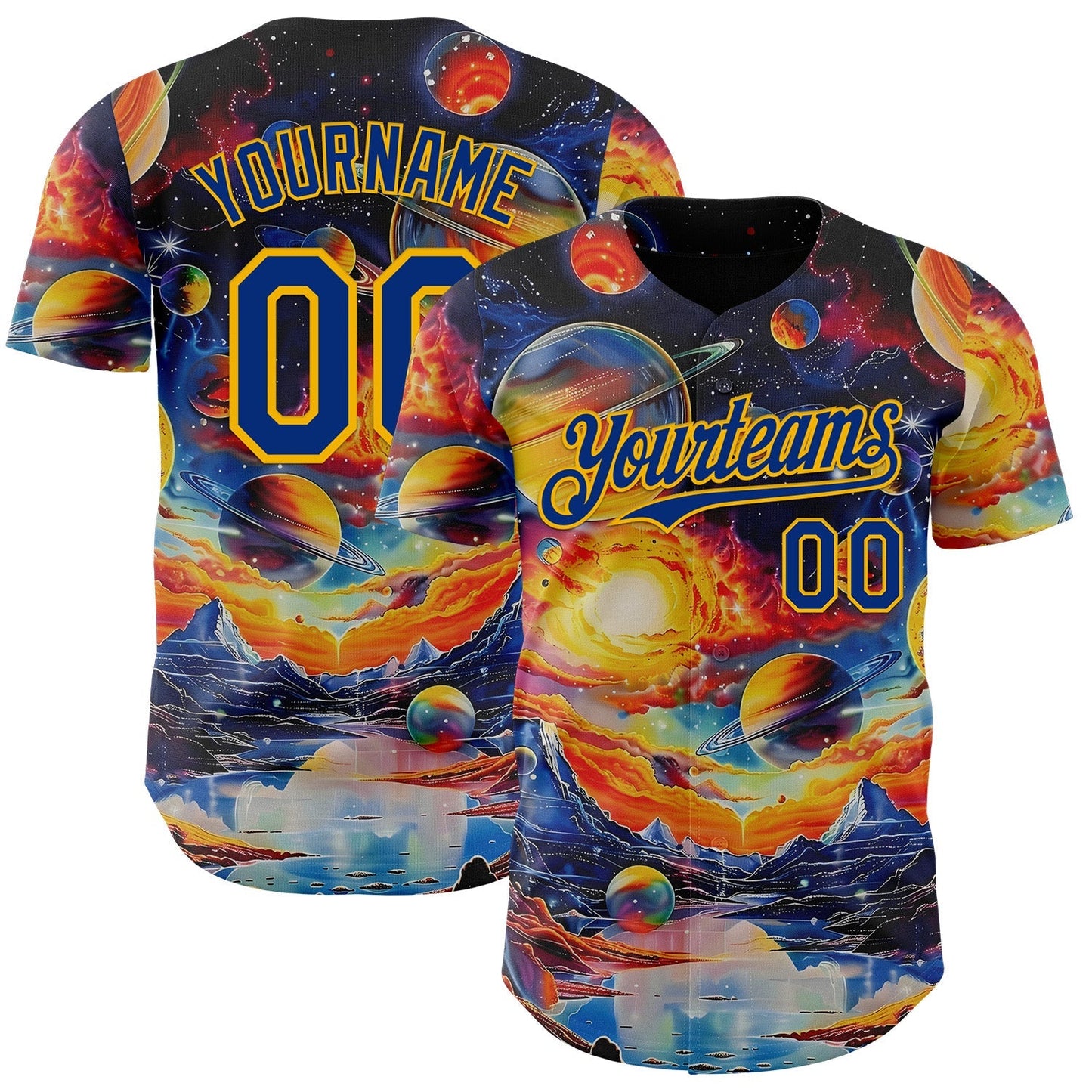 Custom Black Royal-Gold Galaxy Star Nebula Authentic Baseball Jersey baseball jersey product view 1