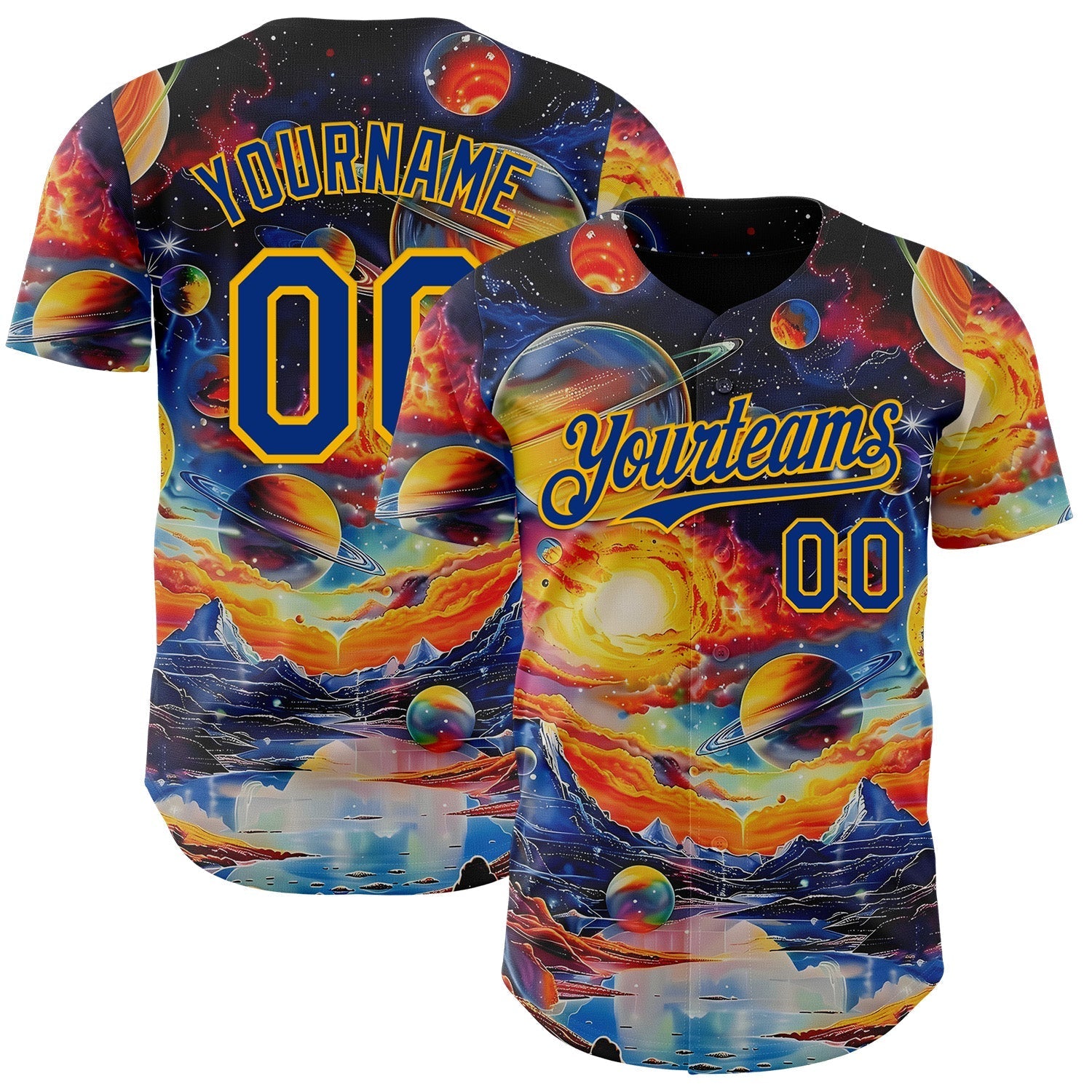 Custom Black Royal-Gold Galaxy Star Nebula Authentic Baseball Jersey baseball jersey product view 1