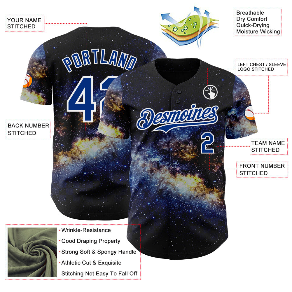 Custom Black Royal-White Galaxy Star Nebula Authentic Baseball Jersey baseball jersey product view 3