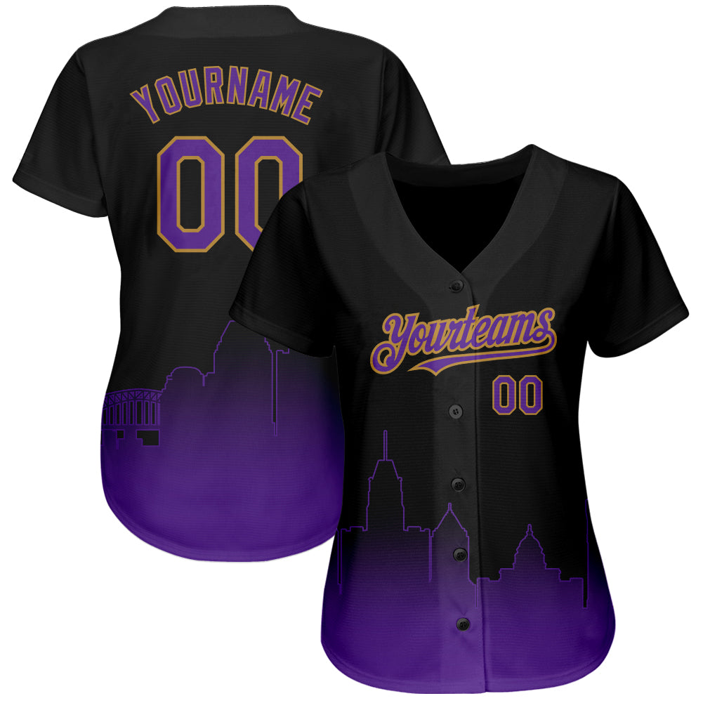 Custom Black Purple-Old Gold 3D Baltimore City Edition Fade Fashion Authentic Baseball Jersey baseball jersey product view 2