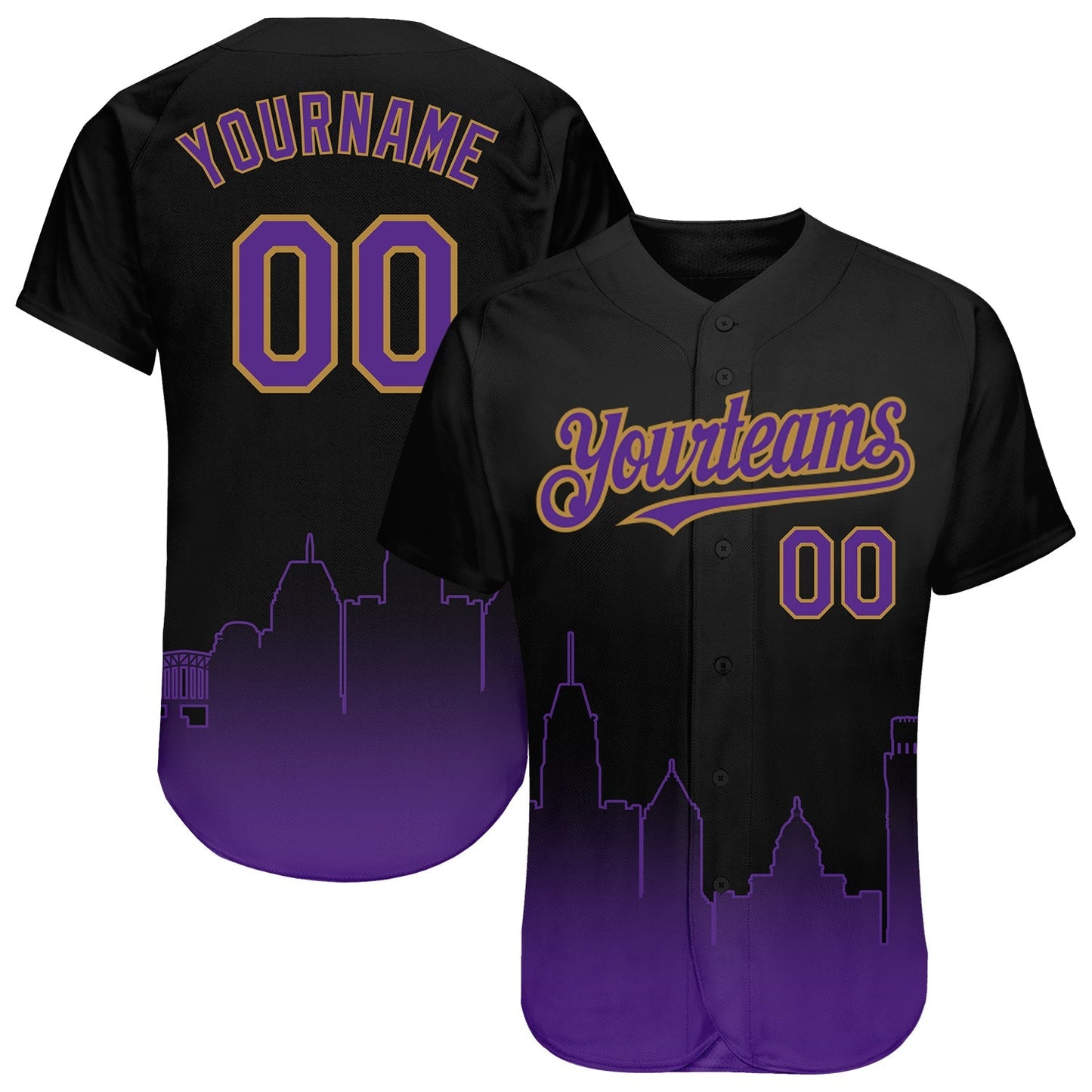 Custom Black Purple-Old Gold 3D Baltimore City Edition Fade Fashion Authentic Baseball Jersey baseball jersey product view 1