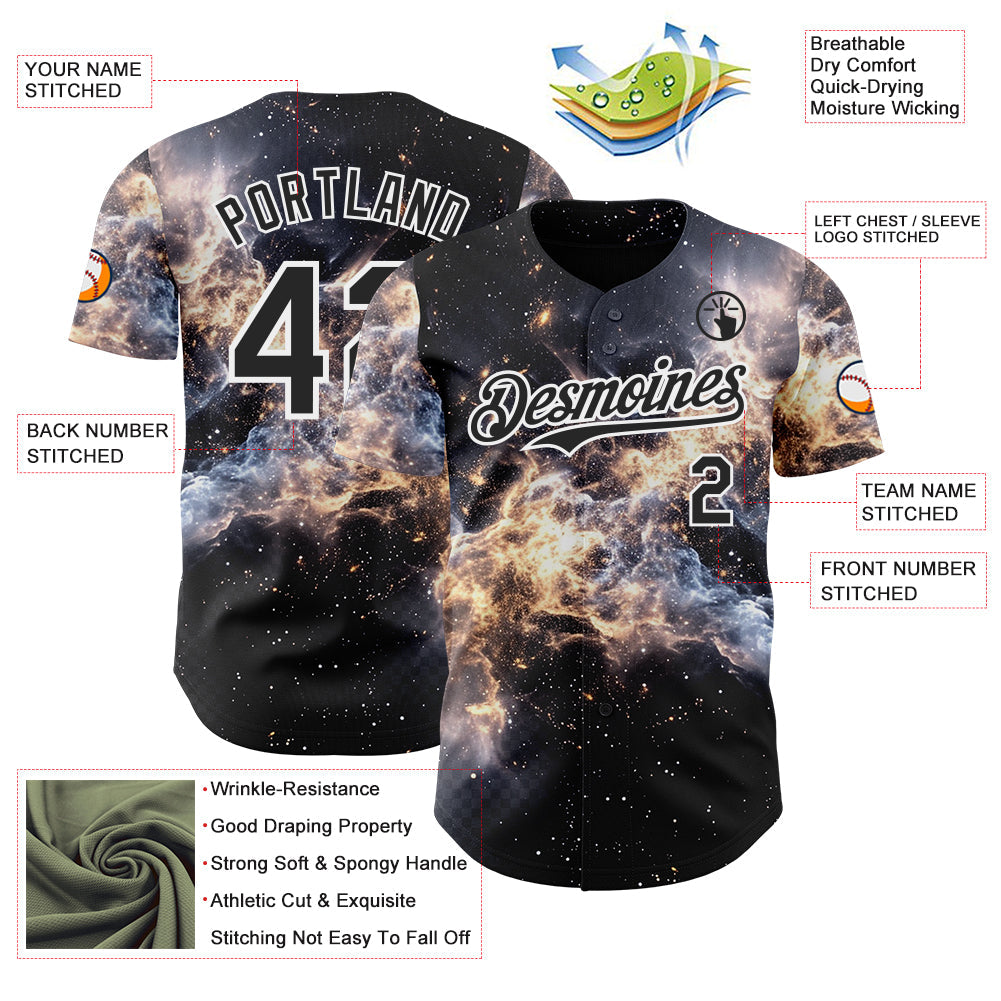 Custom Black-White Galaxy Star Nebula Authentic Baseball Jersey baseball jersey product view 3