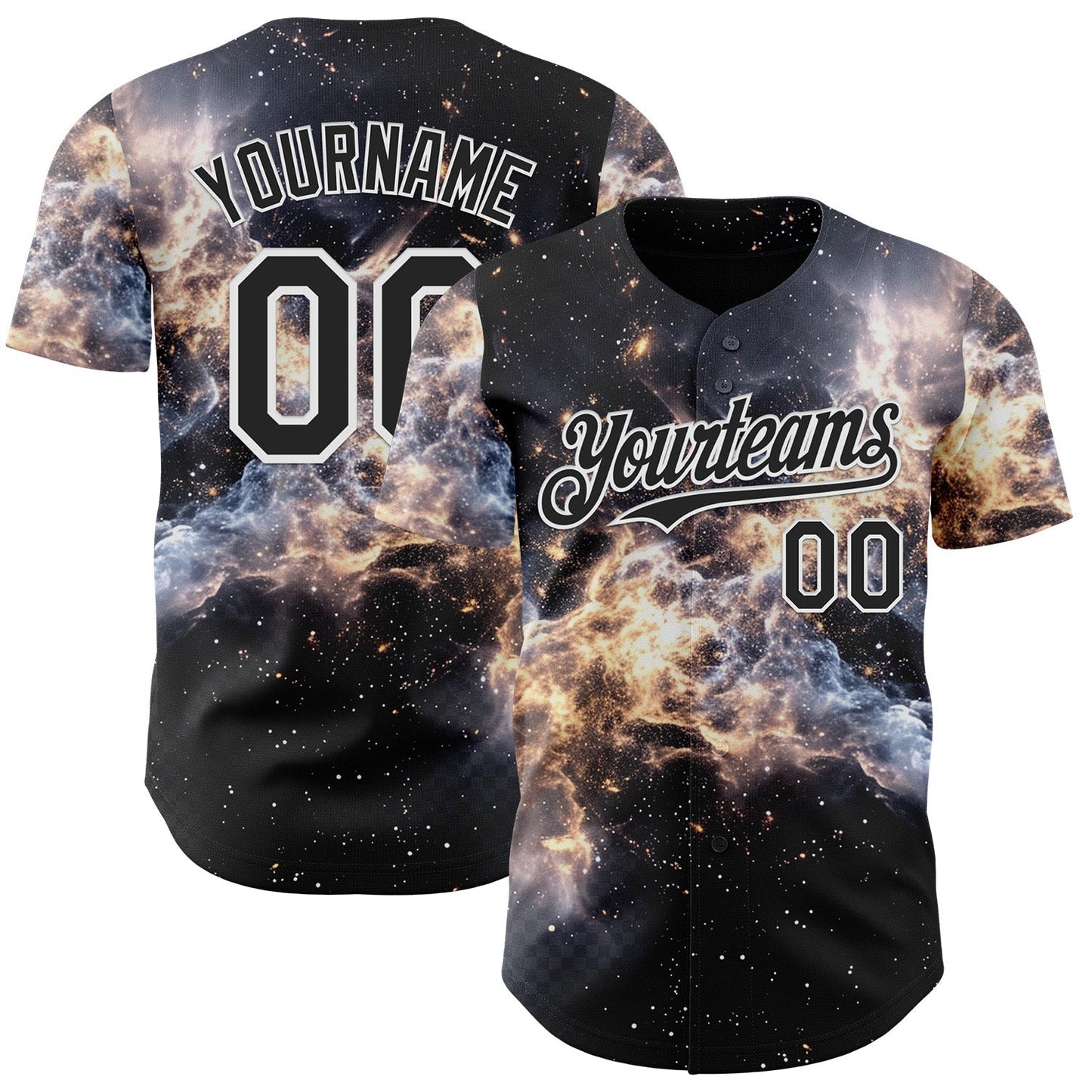 Custom Black-White Galaxy Star Nebula Authentic Baseball Jersey baseball jersey product view 1