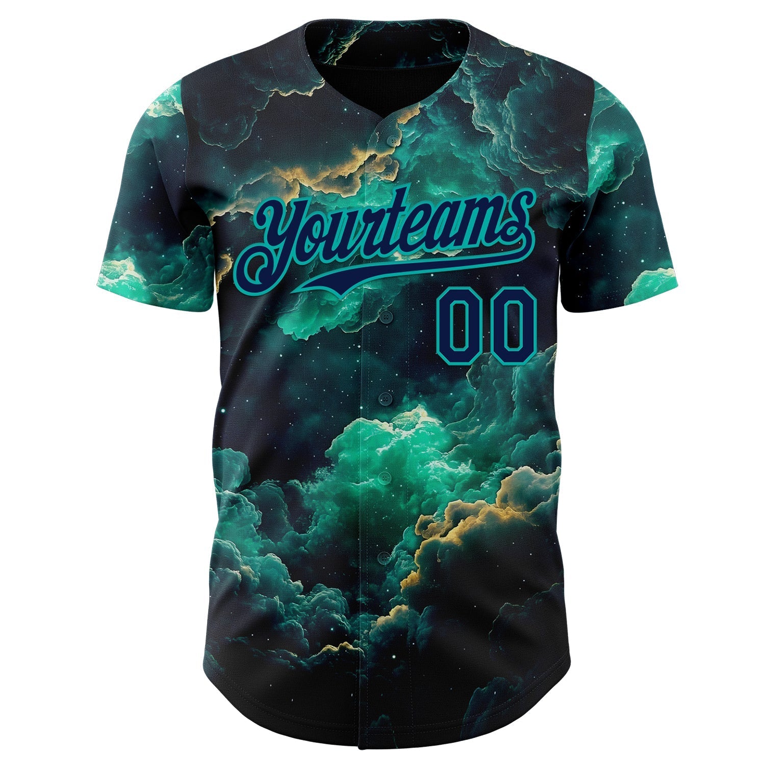 Custom Navy-Aqua Galaxy Star Nebula Authentic Baseball Jersey baseball jersey product view 2