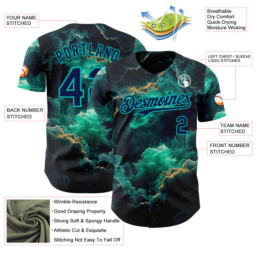 Custom Navy-Aqua Galaxy Star Nebula Authentic Baseball Jersey baseball jersey product view 3
