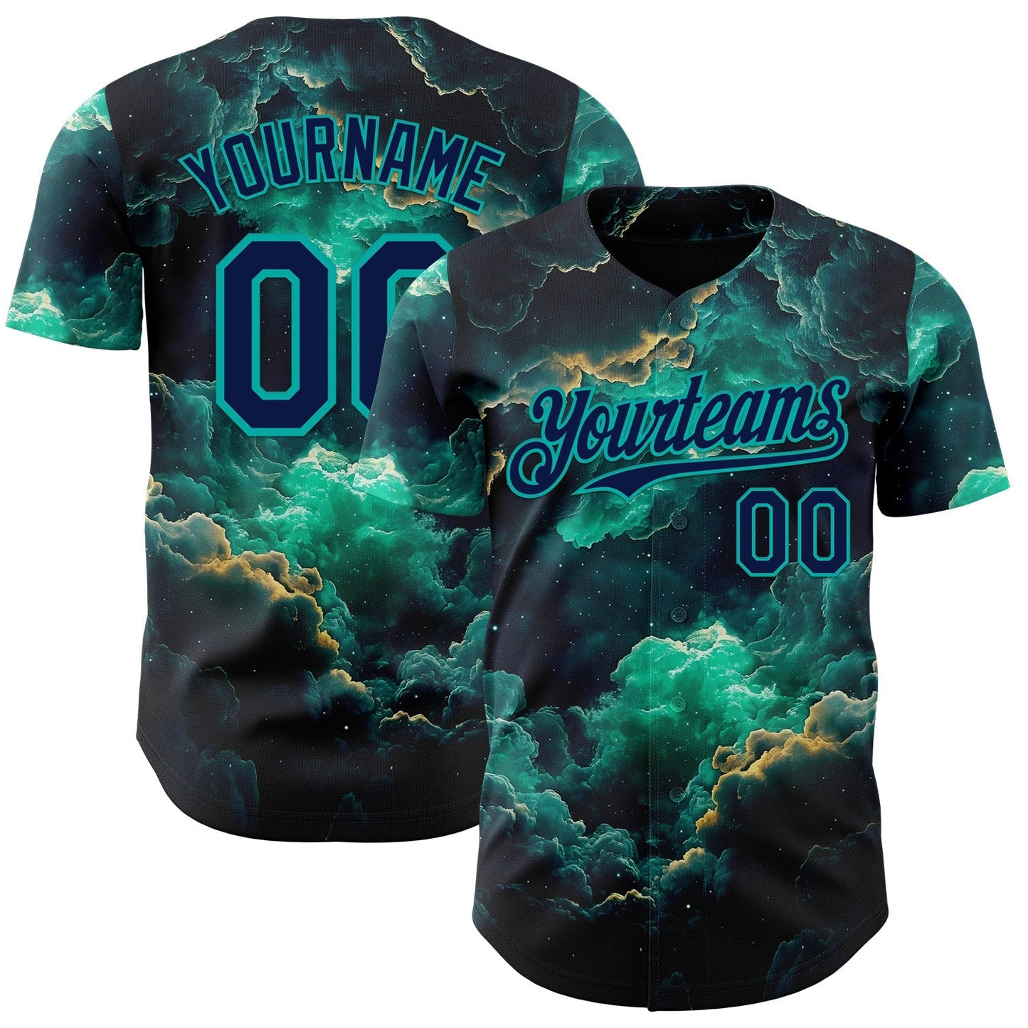 Custom Navy-Aqua Galaxy Star Nebula Authentic Baseball Jersey baseball jersey product view 1