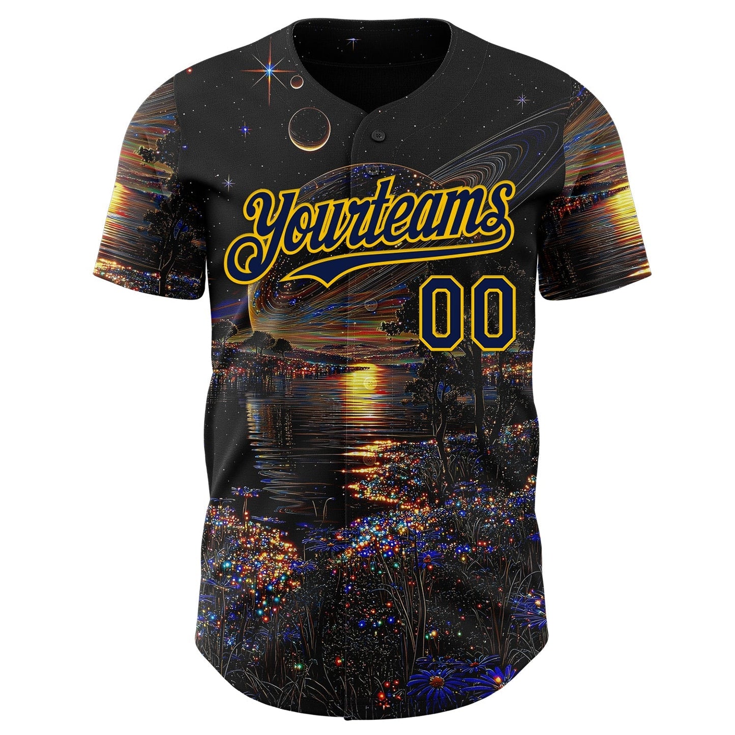 Custom Black Navy-Yellow Galaxy Star Authentic Baseball Jersey baseball jersey product view 2