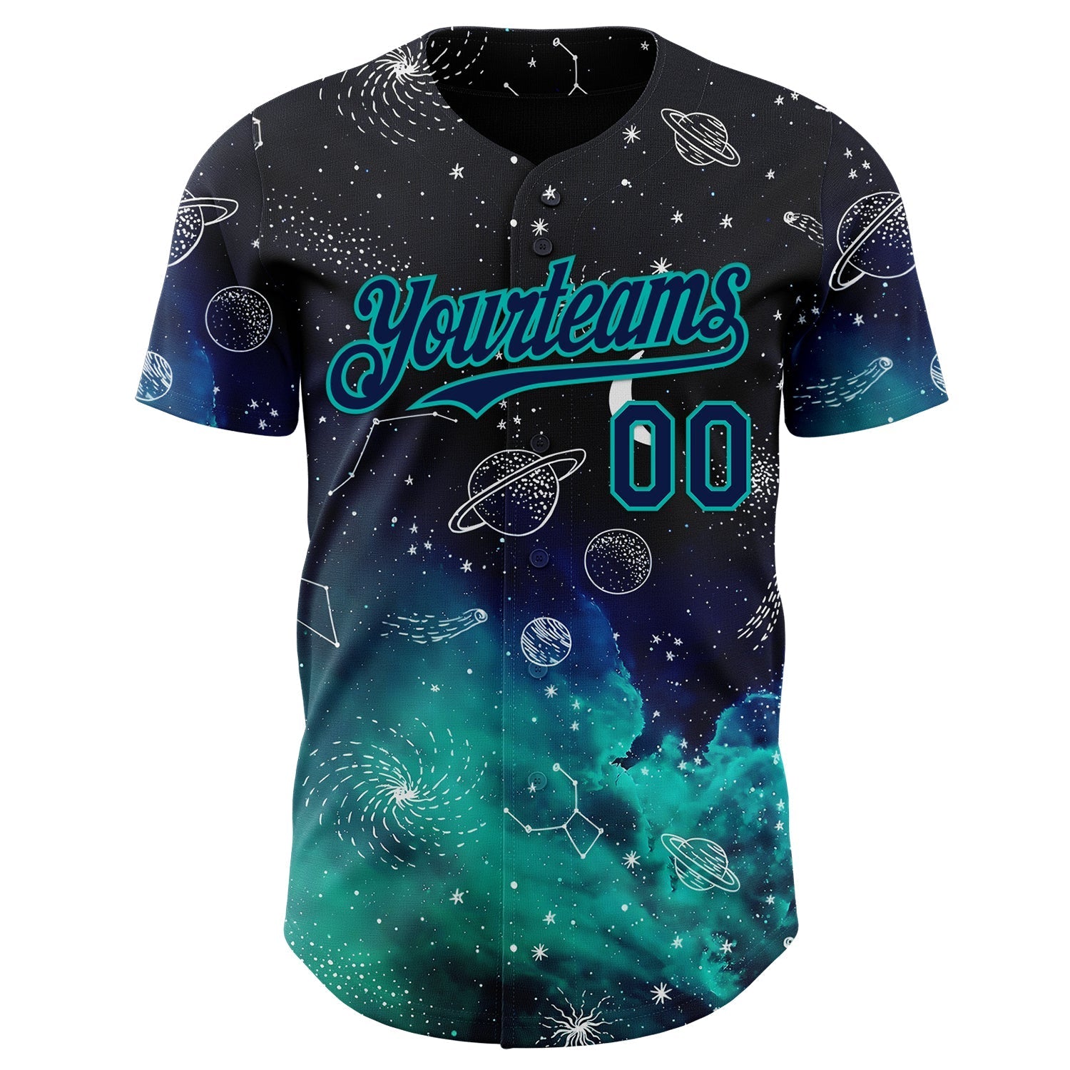 Custom Black Navy-Aqua Galaxy Star Authentic Baseball Jersey baseball jersey product view 2