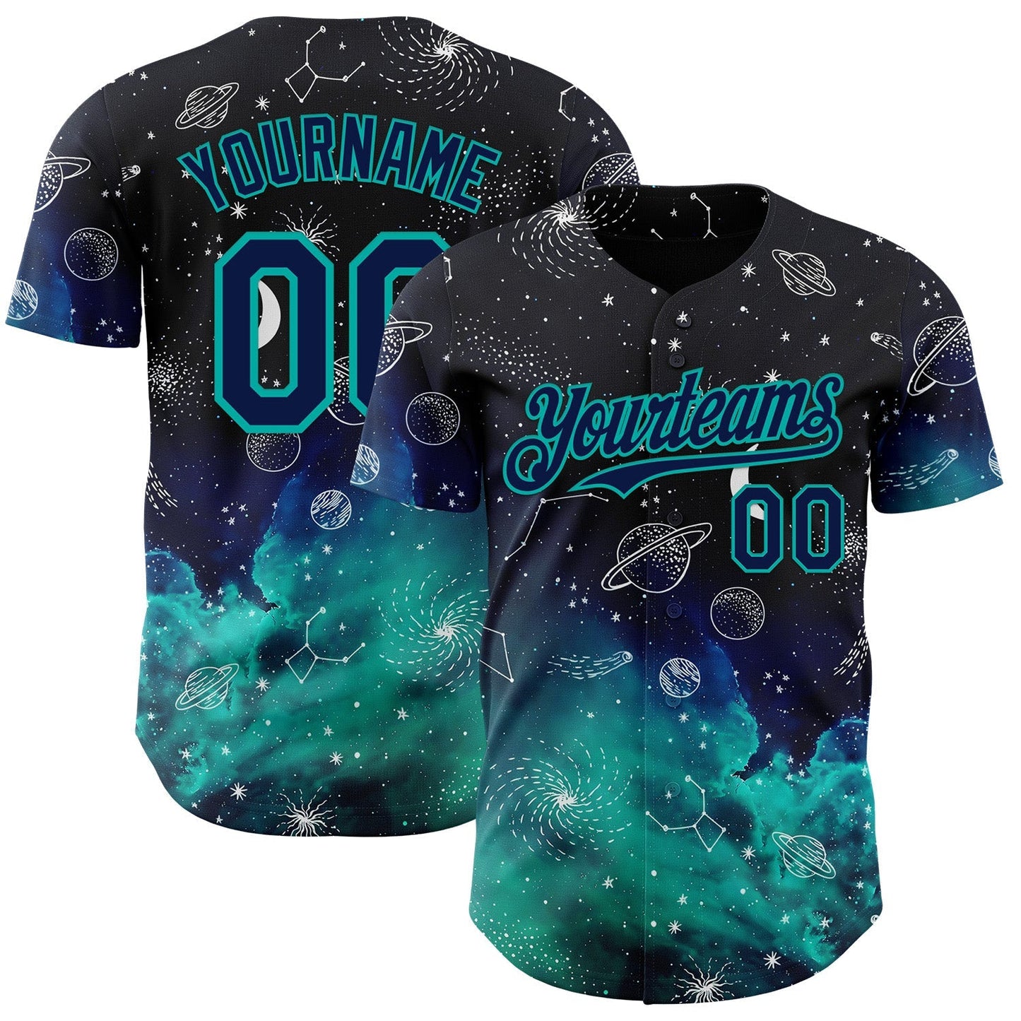 Custom Black Navy-Aqua Galaxy Star Authentic Baseball Jersey baseball jersey product view 1