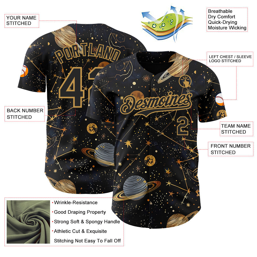 Custom Black-Vegas Gold Galaxy Star Authentic Baseball Jersey baseball jersey product view 3