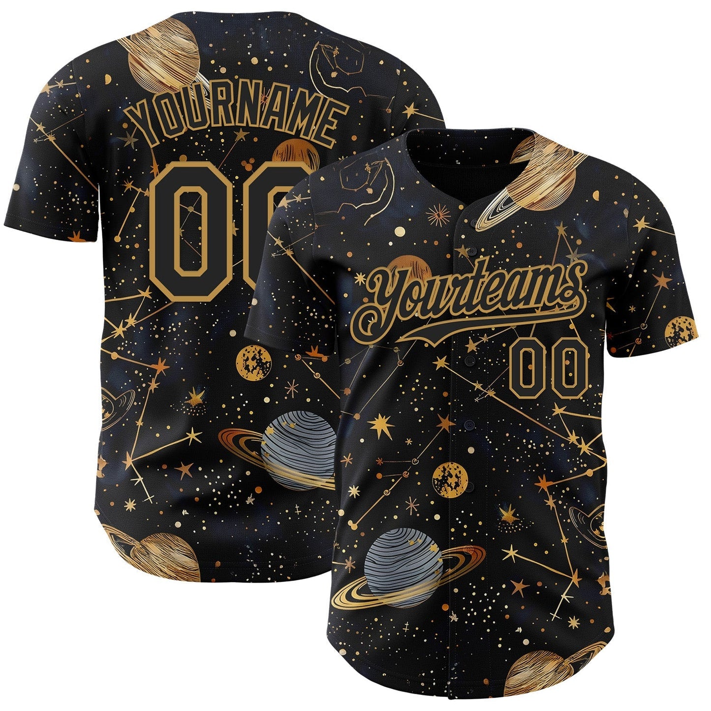 Custom Black-Vegas Gold Galaxy Star Authentic Baseball Jersey baseball jersey product view 1