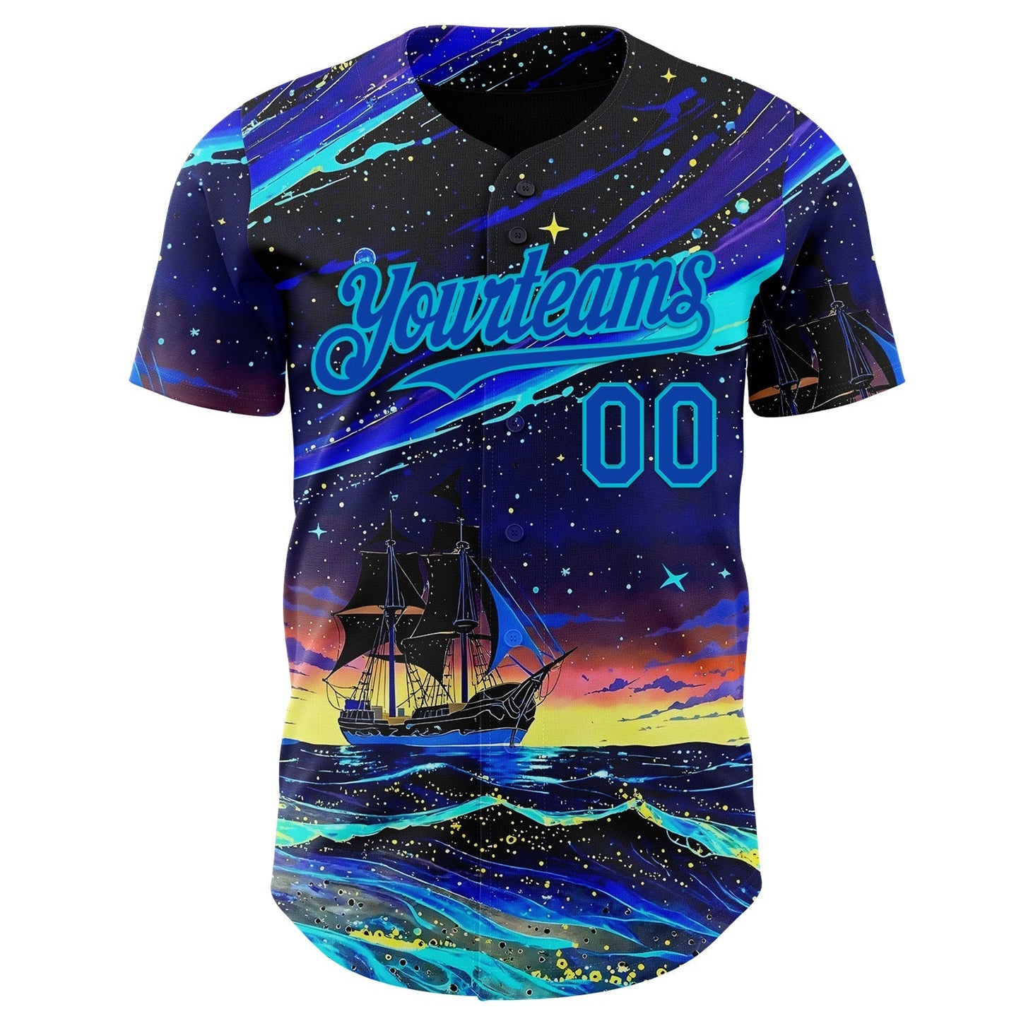 Custom Black Thunder Blue-Lakes Blue Galaxy Star Authentic Baseball Jersey baseball jersey product view 2