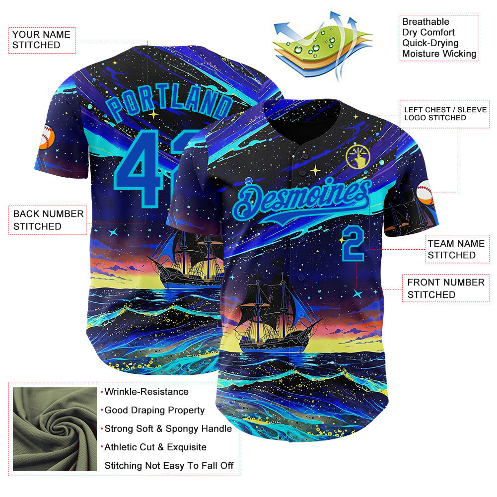 Custom Black Thunder Blue-Lakes Blue Galaxy Star Authentic Baseball Jersey baseball jersey product view 3
