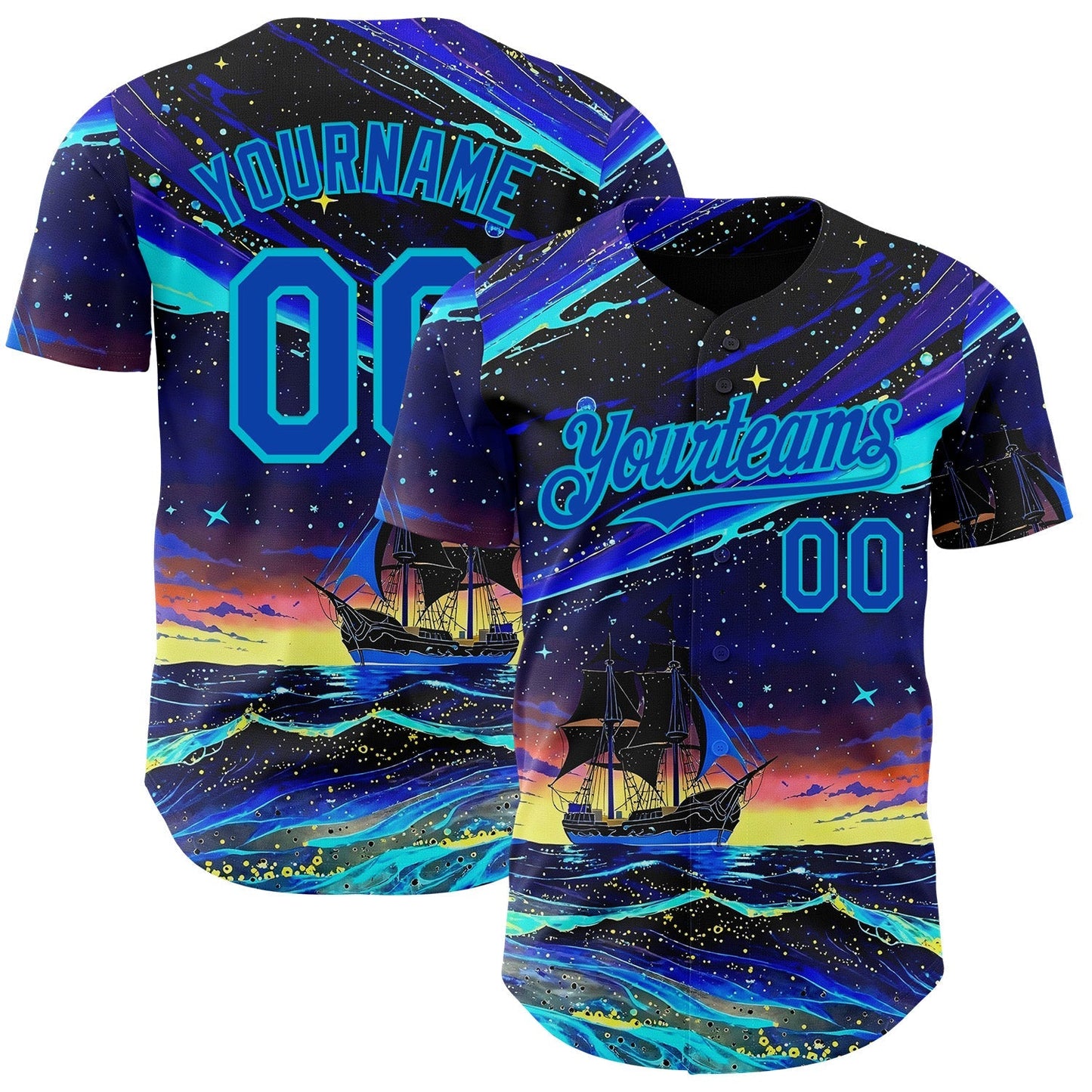 Custom Black Thunder Blue-Lakes Blue Galaxy Star Authentic Baseball Jersey baseball jersey product view 1