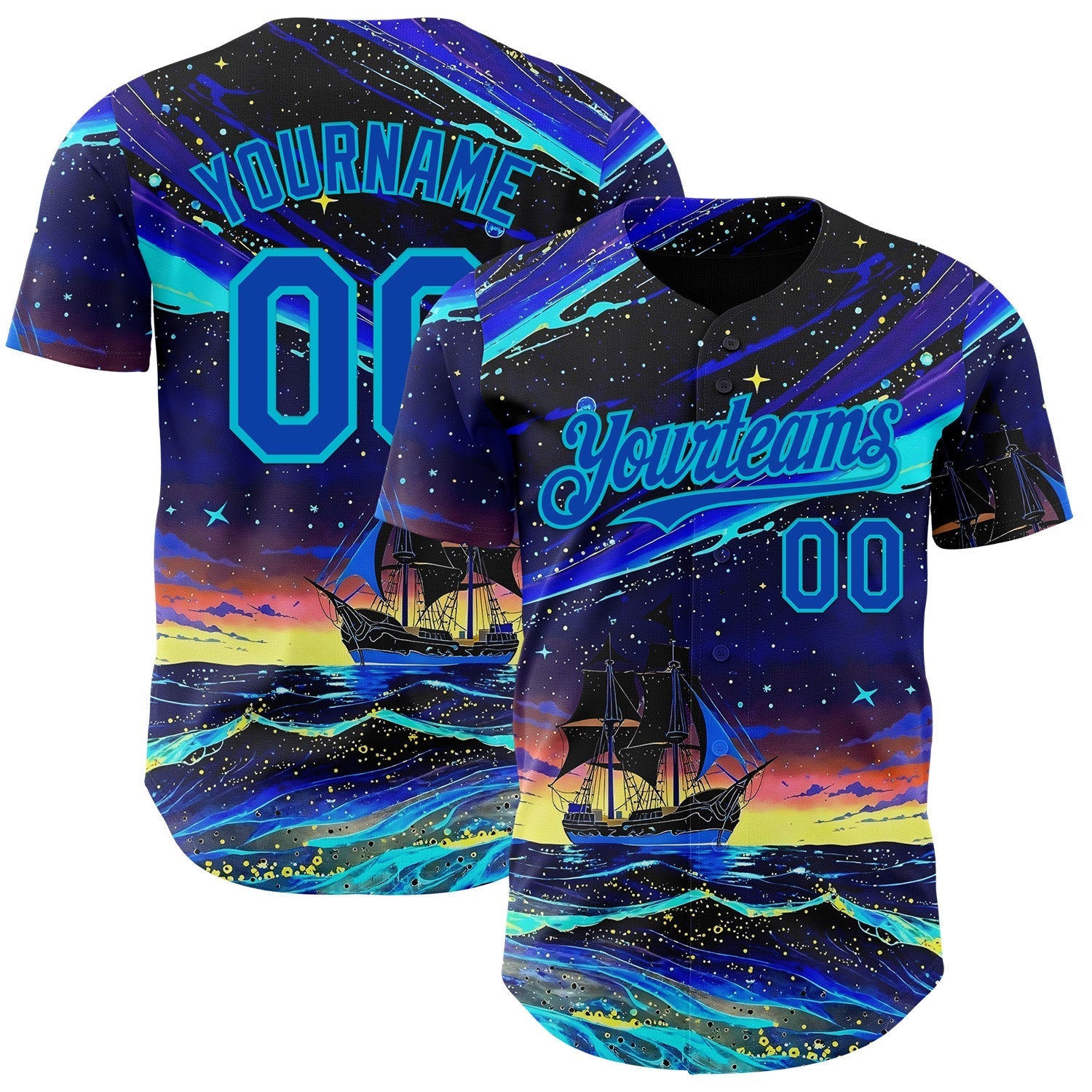 Custom Black Thunder Blue-Lakes Blue Galaxy Star Authentic Baseball Jersey baseball jersey product view 1