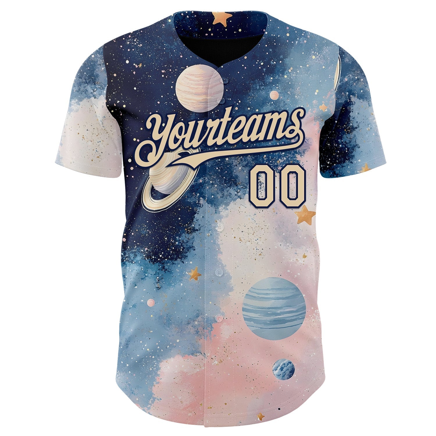 Custom Blue City Cream Light Pink-Navy Galaxy Star Nebula Authentic Baseball Jersey baseball jersey product view 2