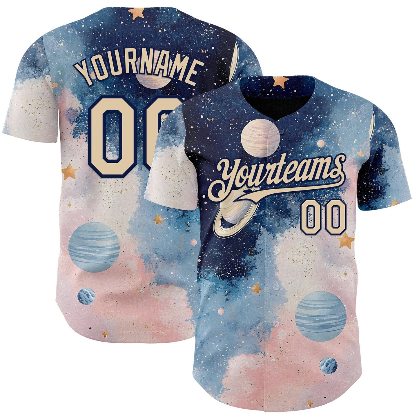 Custom Blue City Cream Light Pink-Navy Galaxy Star Nebula Authentic Baseball Jersey baseball jersey product view 1