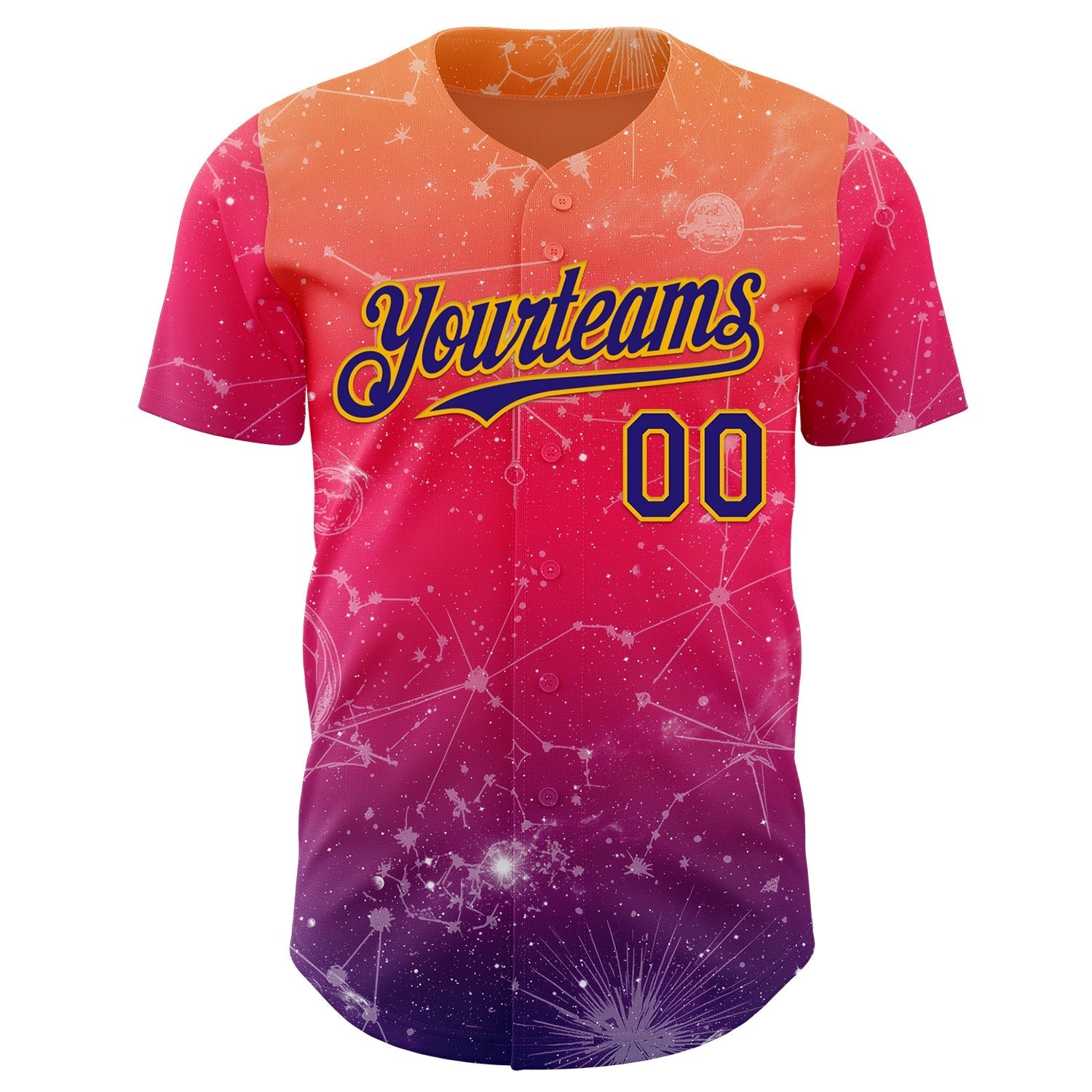 Custom Orange Dark Purple Red-Gold Galaxy Star Authentic Baseball Jersey baseball jersey product view 2
