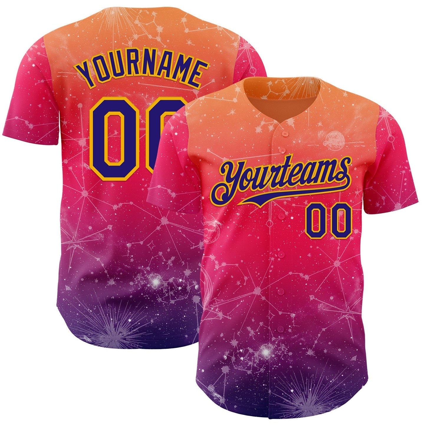 Custom Orange Dark Purple Red-Gold Galaxy Star Authentic Baseball Jersey baseball jersey product view 1