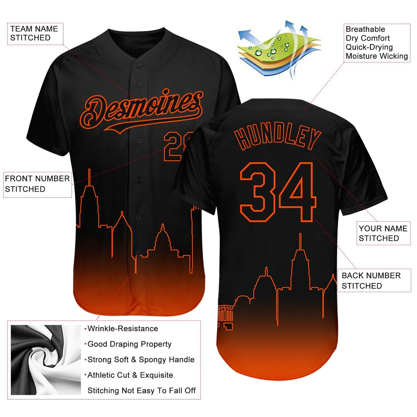 Custom Black Orange 3D Baltimore City Edition Fade Fashion Authentic Baseball Jersey baseball jersey product view 3